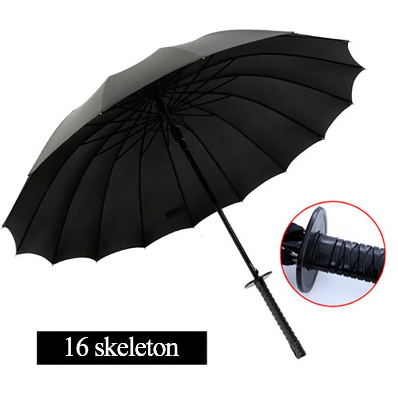 Parapluie Katana Sunny & Rainny parapluies à longue poignée noir japonais samouraï épée semi-automatique 8 côtes parapluie WZP228: 16 Skeleton Black