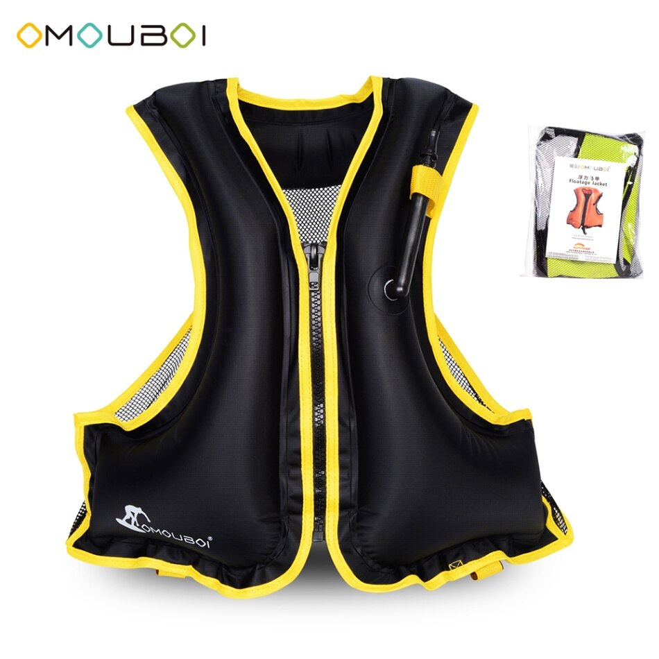 Adult Inflatable Swimming Life Jacket Snorkeling Floating Device Swimming Drifting Surfing Water Sports Safety Jackets: black