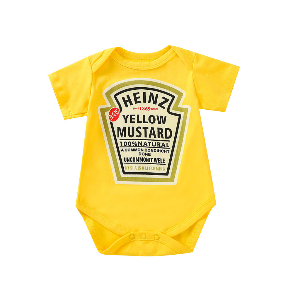 Baby flickor byxdress jumpsuit tvillingar söt sommar bomull kortärmad röd tomat triangel klättra kläder spädbarn pojke outfits 3-24m: Gul / 90(18m)