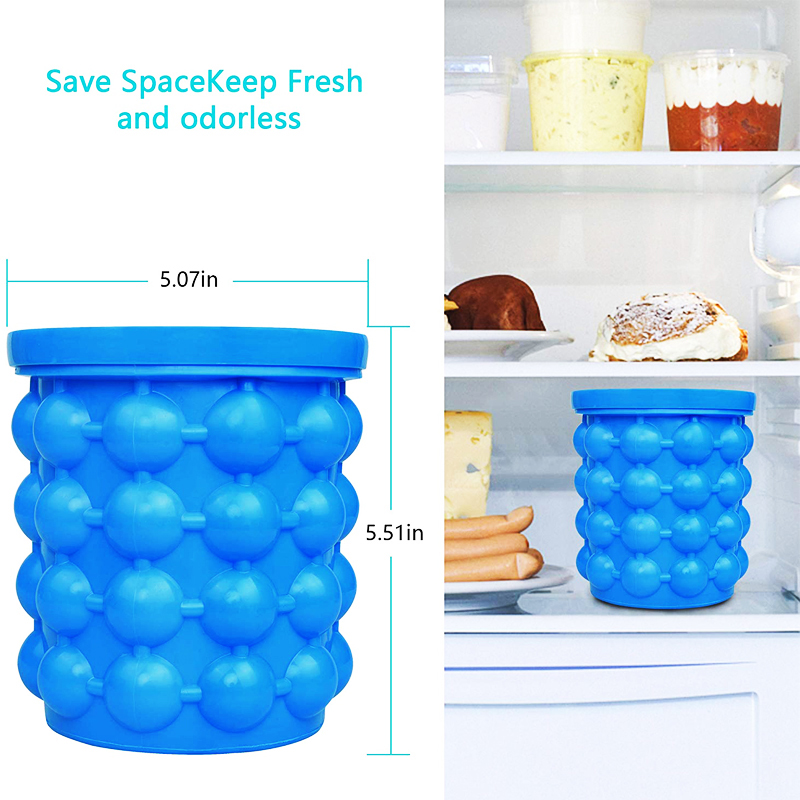 Molde portátil 2 en 1 de gran tamaño de silicona para cubitos de hielo con tapa, cubo ahorrador de espacio, utensilios para cocina y , artículos para bar