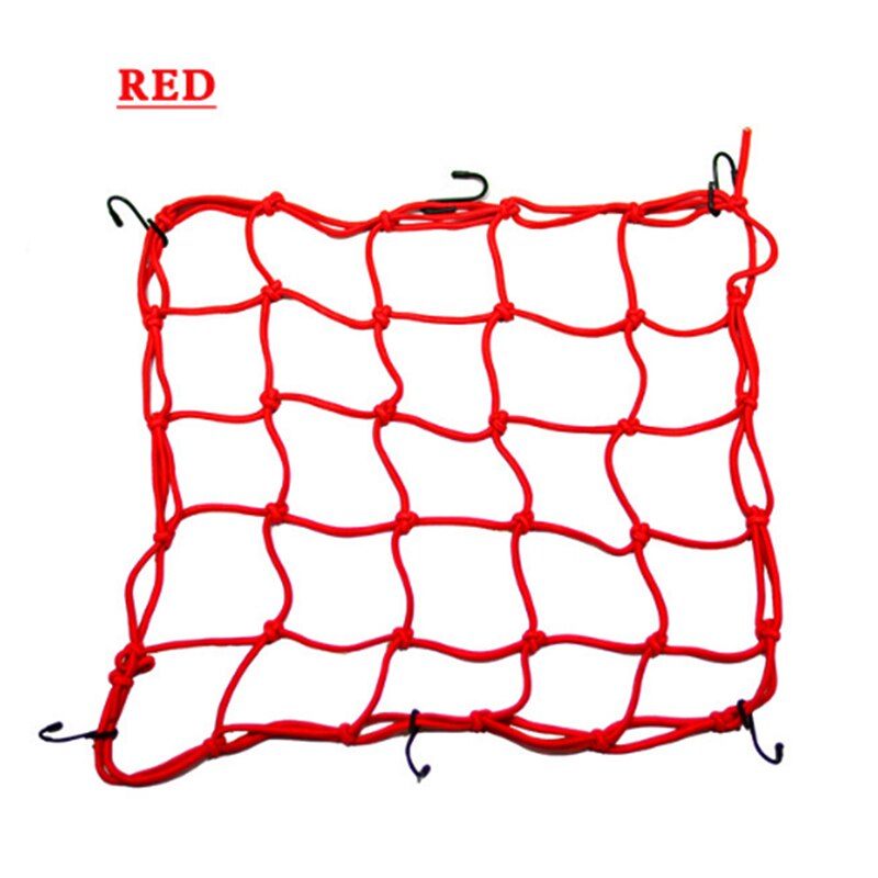 1pc Universal 6 Hooks Bungee Cargo Net Motorcycle Motorbike Helmet Hold Down Fuel Tank Luggage Mesh Storage Organizer Net Bag: red