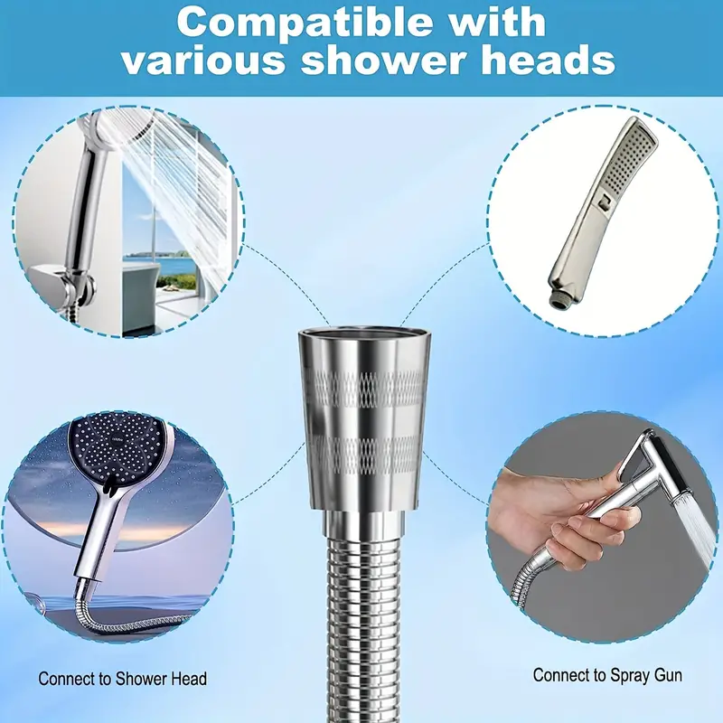 Universele roestvrijstalen doucheslang, roestvrij en duurzaam, met naadloze aansluitingen voor douchekoppen, eenvoudig te installeren