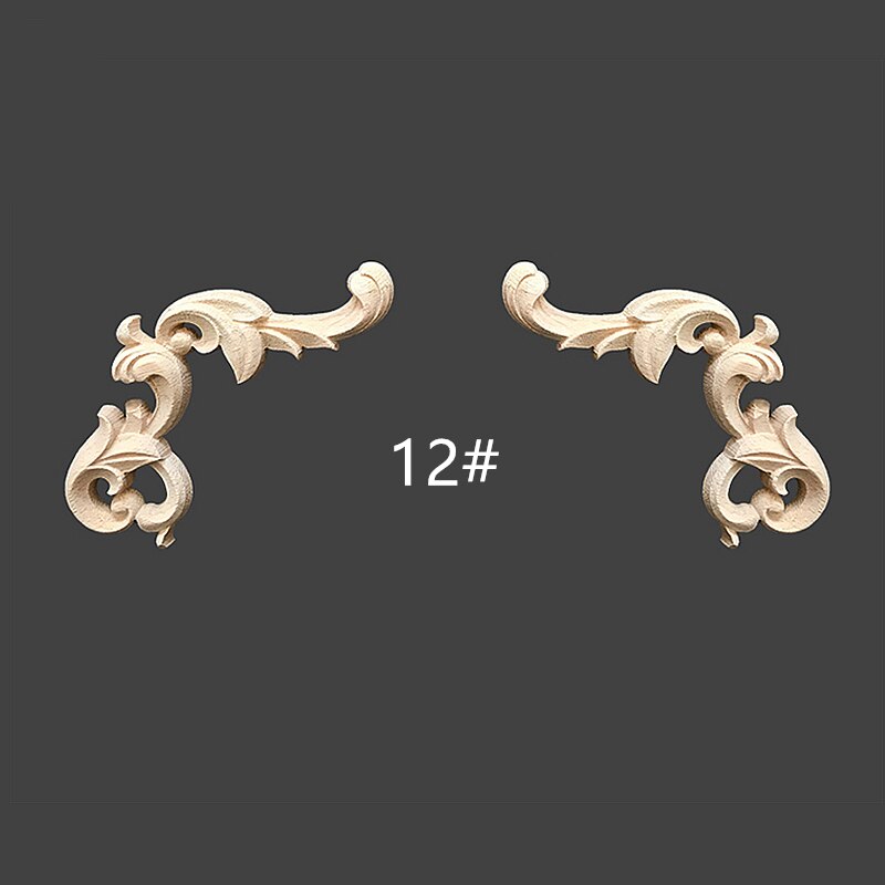 Onlay houten lijstwerk houtapplicatie houten hoekbloem ongeverfd modern houtsnijwerk gesneden houten hoekmeubeldecoratie: 12 x 8 x0.8 cm x 2 stuks