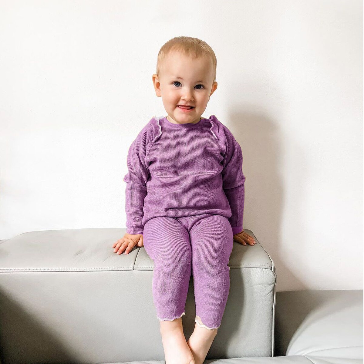 2Pcs Cotton Toddler Infant Girls Clothing Set Fall Ribbed Stripes Ruffle Long Sleeves Elastic Tops+Pants Kids Sleepwear