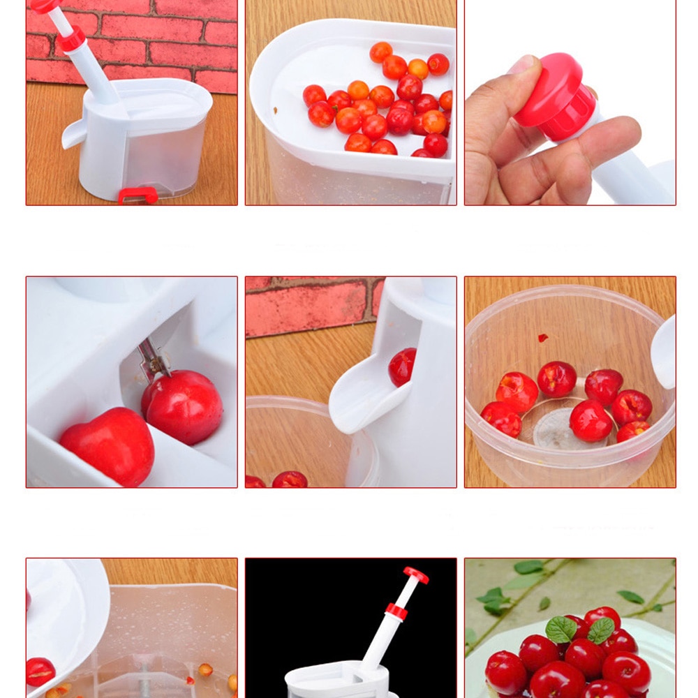 Nyhed super kirsebær pitter sten corer remover maskine kirsebær corer med container køkken gadgets værktøj