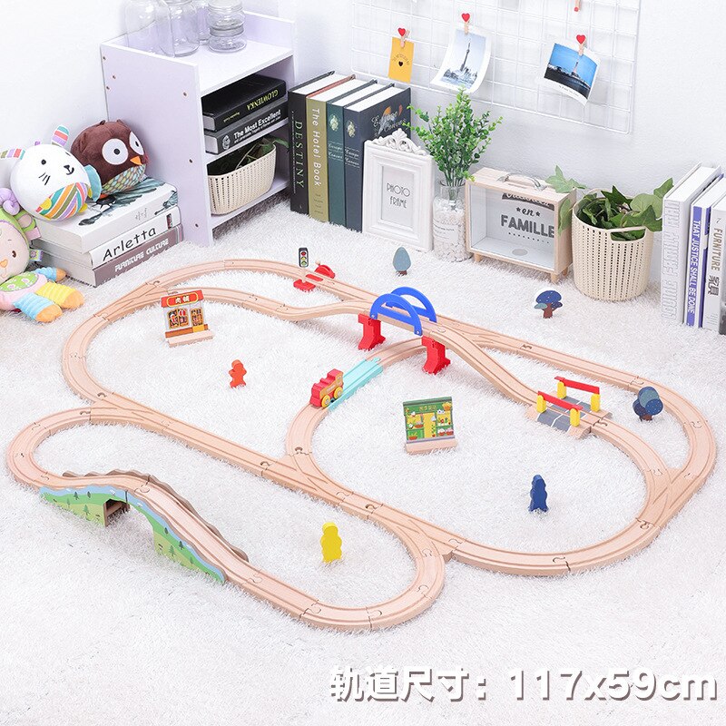 DIY Wooden Track Train with Scene Vocal Track Building Blocks Car Train Railway Track Set Educational Toys Children&#39;s