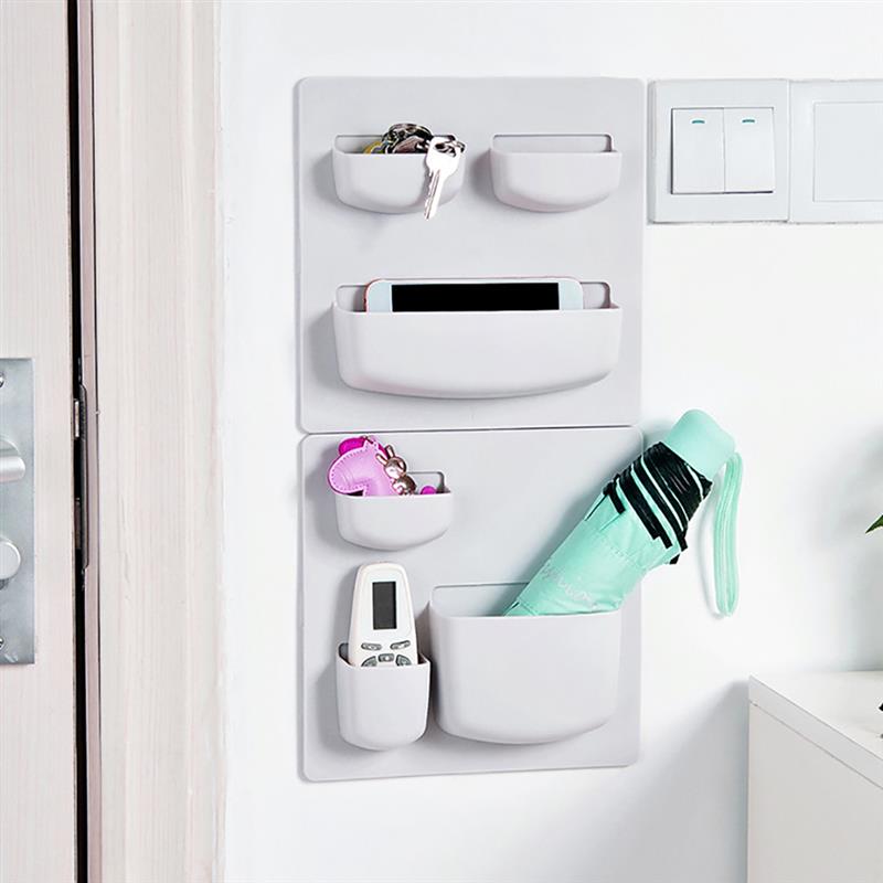 Portable Self-adhesive Plastic Hanging Wall Storage Rack Organizer With 3 Compartments For Bedroom Living Room Kitchen Organizer