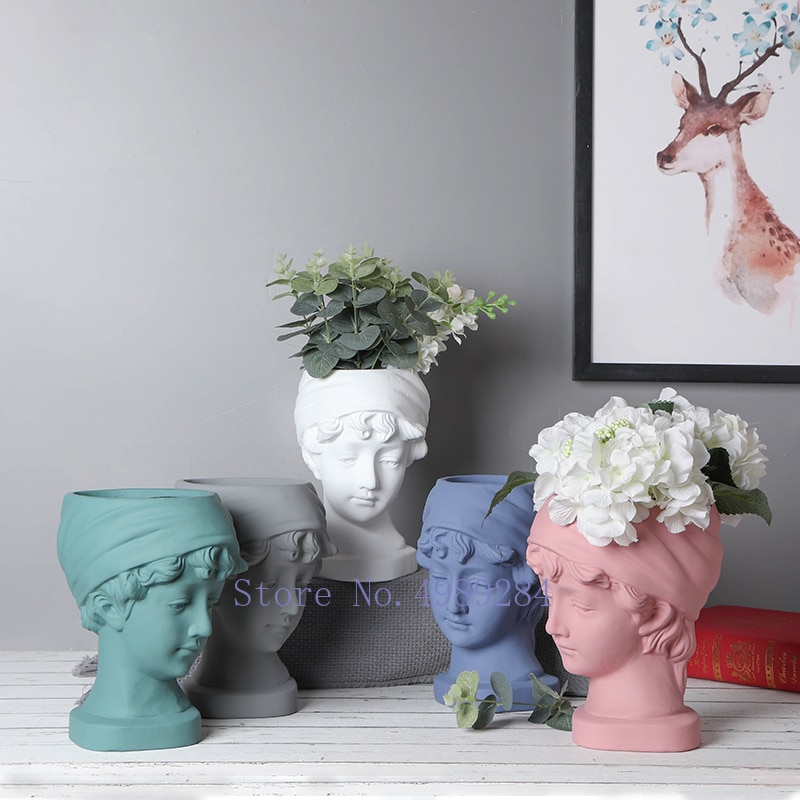 Kreativitet keramik vase menneske hoved karakter skulptur pige blomsterarrangement vase portræt skulptur moderne boligindretning