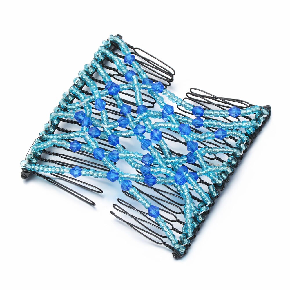 1PC Magie Haar Kamm strecken Doppel Kamm Perlen Haar Clip Elastische Haarnadel Klaue Brötchen Hersteller Headwear Frauen DIY Haar Styling Werkzeuge: Blau