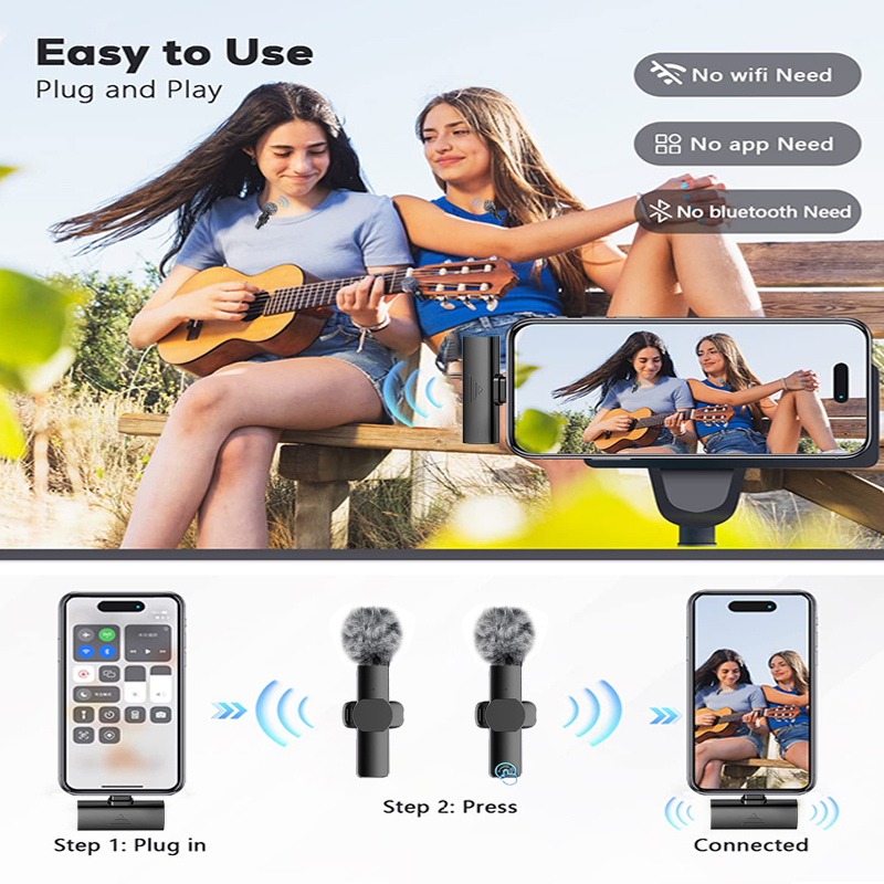 Micrófono Lavalier inalámbrico para teléfono móvil, reducción de ruido, Audio y vídeo portátil, grabación de entrevistas en vivo para iPhone, micrófono tipo C