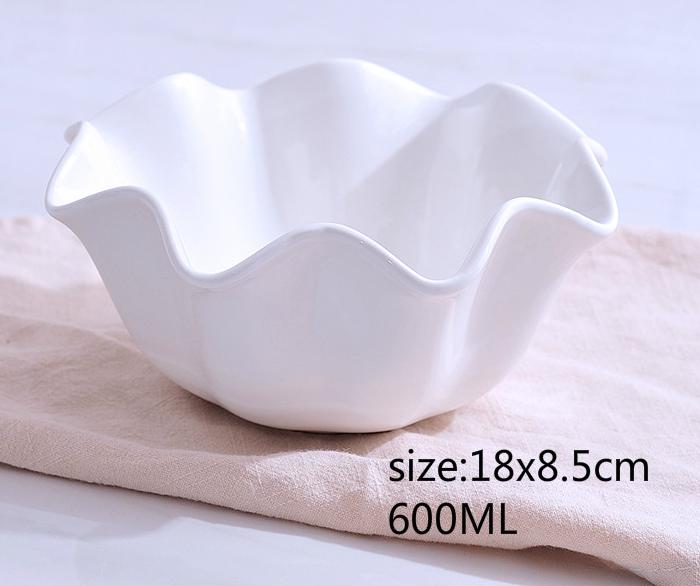 Pure White Ceramic Salad Bowl Dessert Bowl Fruit Bowl: XL