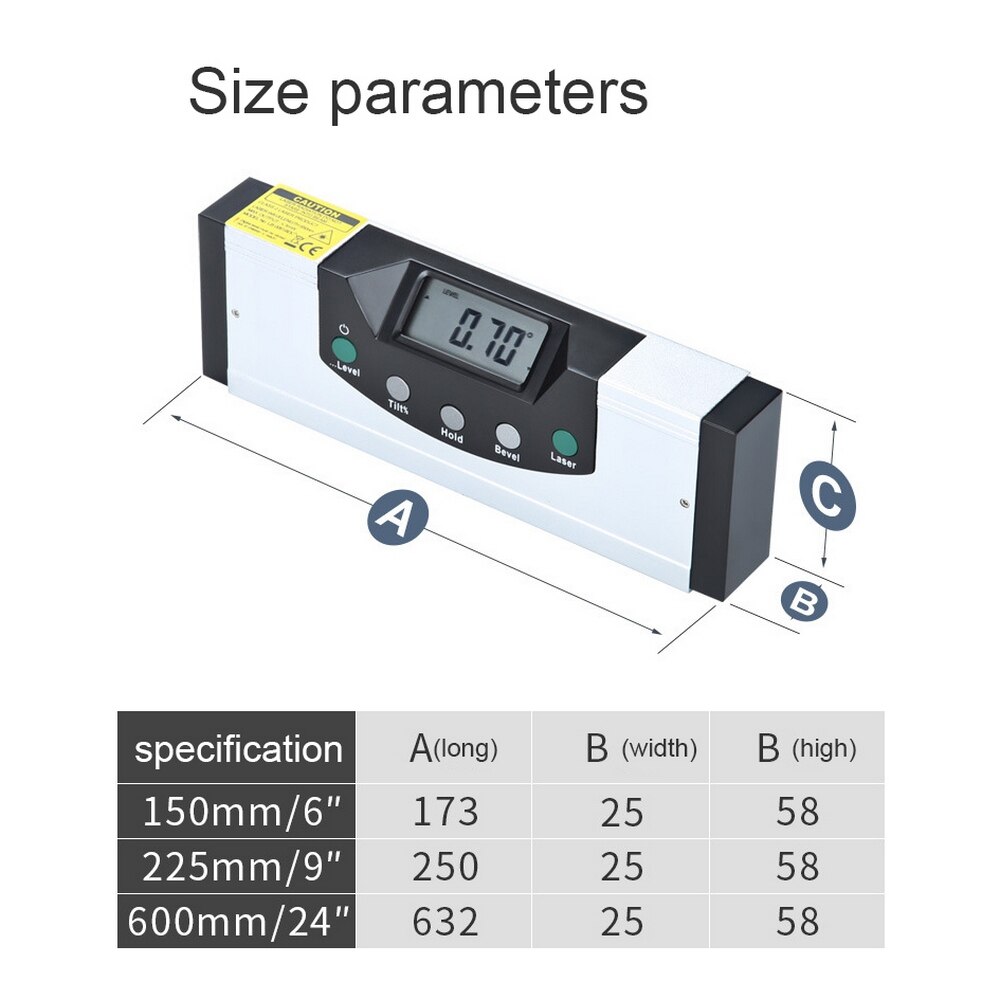 Electronic Digital Display Level 150mm 200mm 600mm Magnetic Base Road Installation Multidimensional Measurement Digital Level