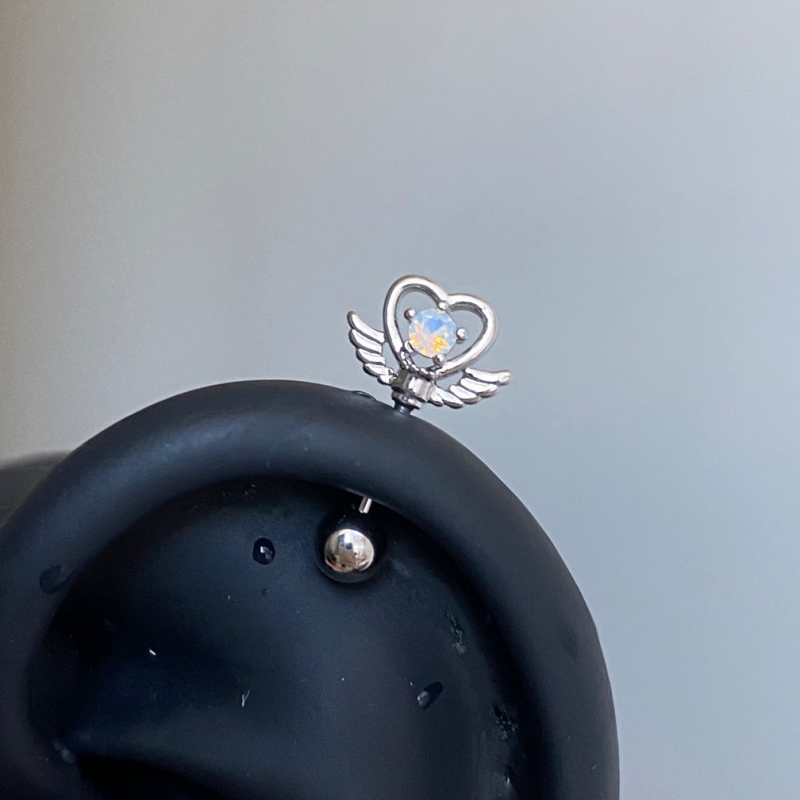 Engelstjerne hestesko ring 316l rustfritt stål ørebein spiker  y2k delikate vanntette øredobber for kvinner tilbehør: Svart pistol belagt