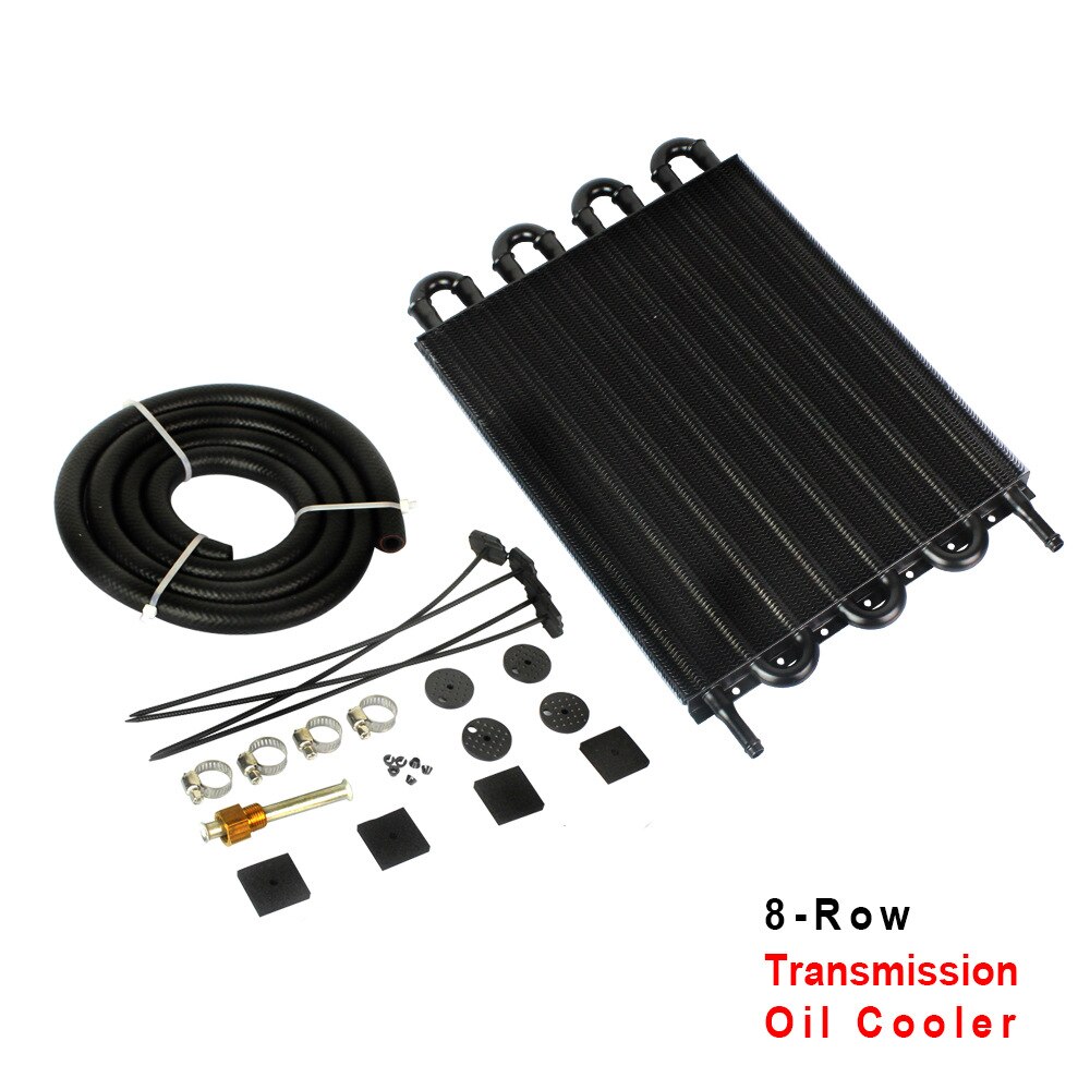 Universal Aluminum Transmission Cooler - 11x9.5x0.75 Inch Black Cooler Kit For Improved Vehicle Performance