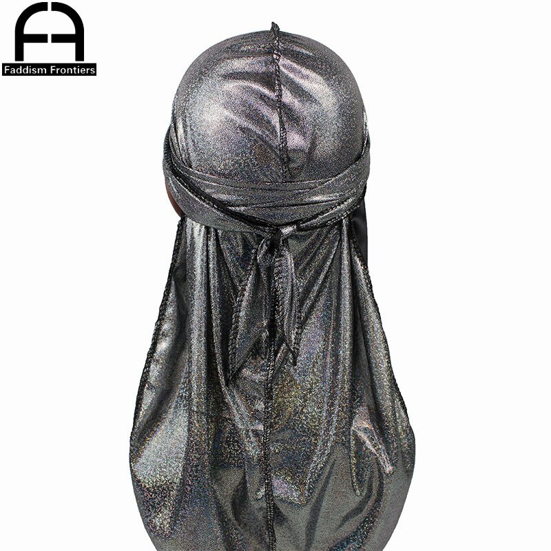 Men's Silky Sparkly Durags Turban Men Durag Shiny Du Rag Bandanas Hat Headwear Headband Hair Accessories Extra Long Tail Du-Rag: Black