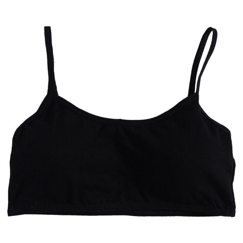 Young Girls Solid Soft Cotton Bra Puberty Teenage Breathable Underwear Kid Cloth: black