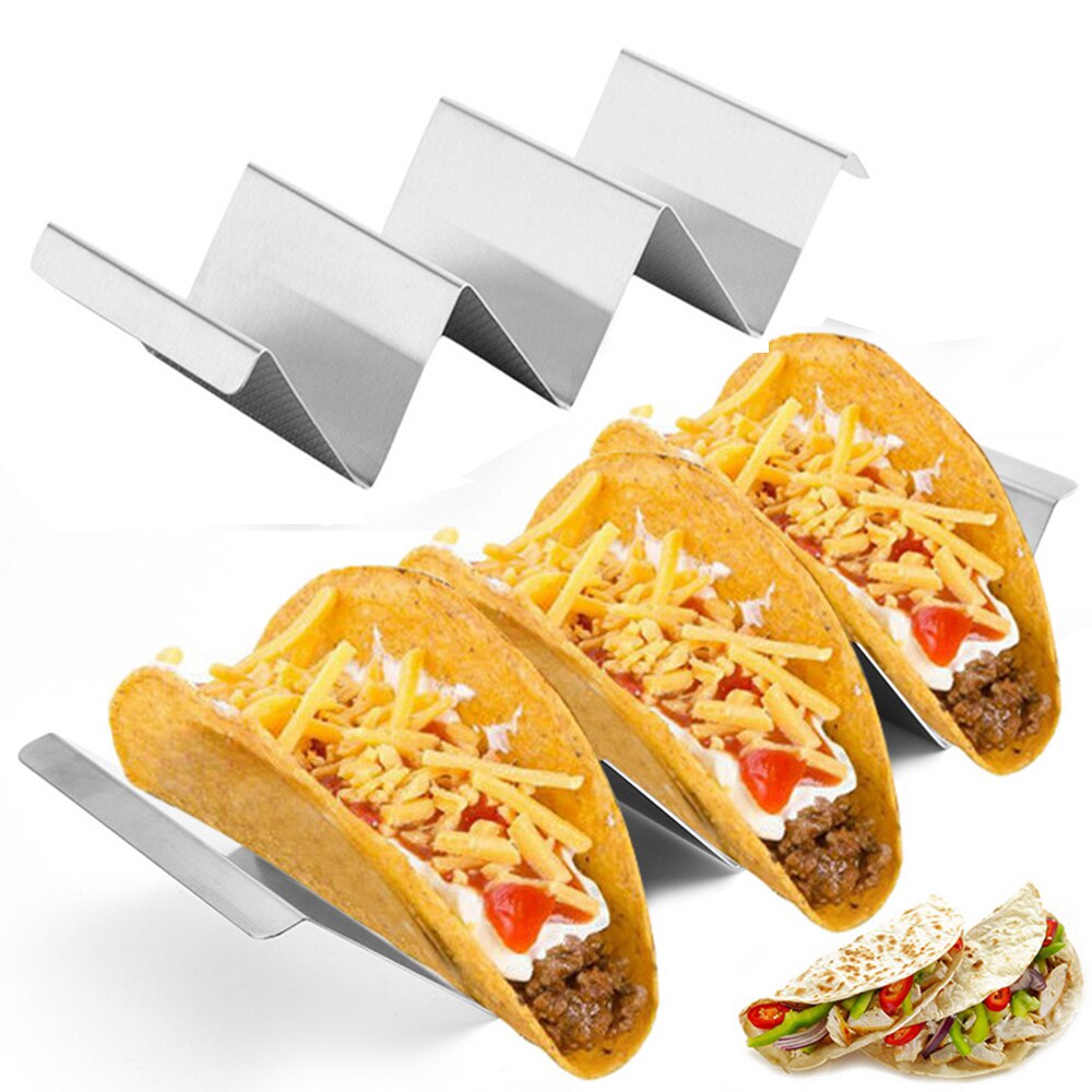 Soporte para Taco, rejilla de horno segura, bastidores de Taco de acero inoxidable con asas, Tacos para servir con facilidad, bandejas para Taco