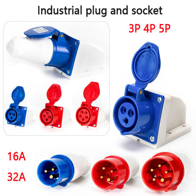 IP44 Industrial Plug and Socket Waterproof Connector 3PIN 4PIN 5PIN 16A/32A Waterproof Electrical Connection Wall Mount Socket