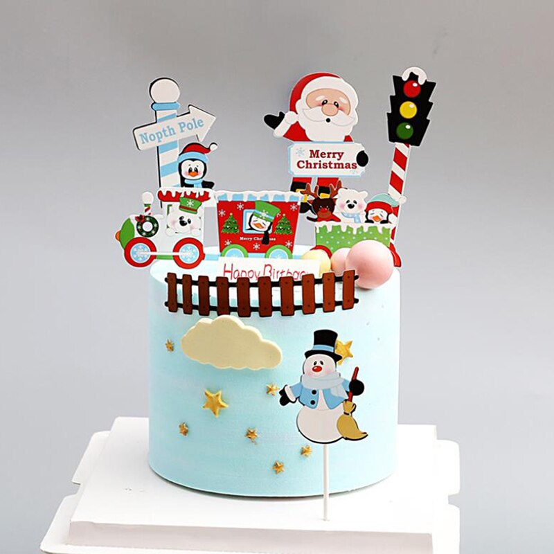 1Set Merry Christmas Letter Cake Topper Santa Claus Snowman Cake Decoration Home
