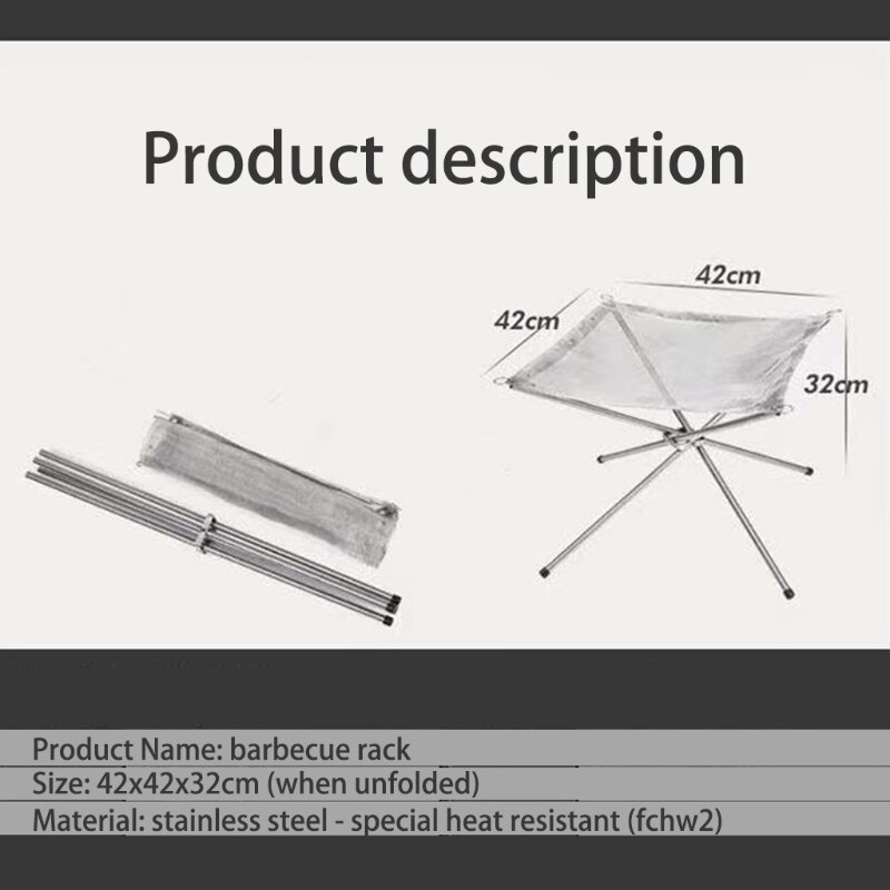 066E Fire Pit Outdoor Fireplace Stainless Steel Folding Charcoal Mesh Bonfire Firepit