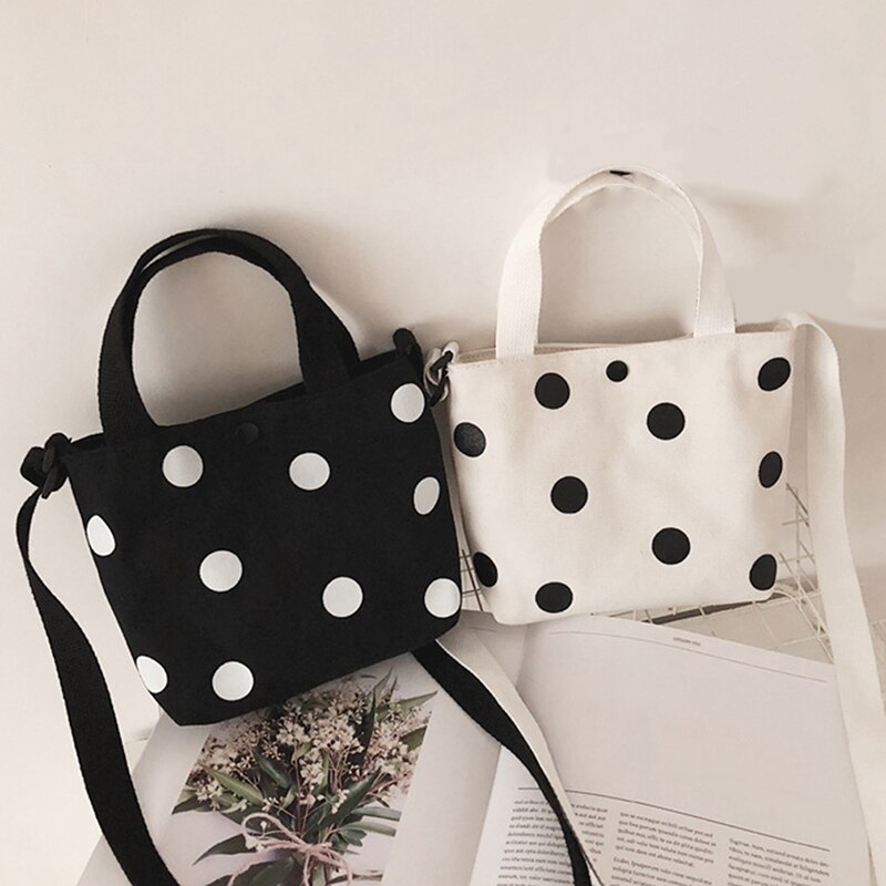 Vrouwen Leuke Mini Purse Handtas Tote Canvas Dot Crossbody Tassen Voor Studenten Schooltassen Vrouwen Kleine Schoudertassen