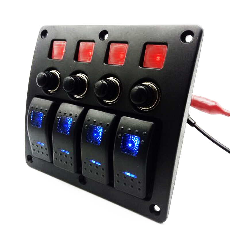 Impermeable 4 Gang RV coche barco marino disyuntor Panel de interruptor basculante LED
