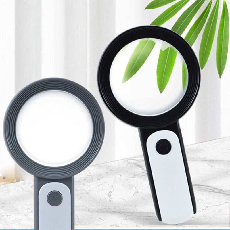 Lighted Magnifying Glass-10X Hand held Large Reading Magnifying Glasses with 12 LED Illuminated Light for Seniors, Repair, 55KD