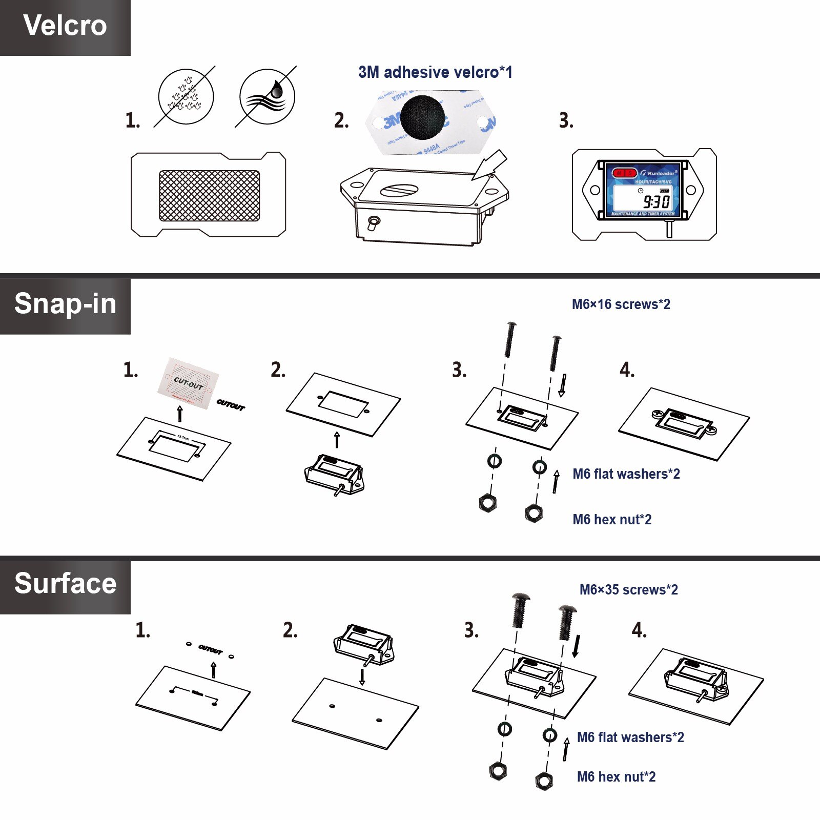 Digital Inductive Tachometer Hour Meter Gasoline Engine Maintenance Motorcycle Reminder Counter Meter Clock Initial Hours Settin