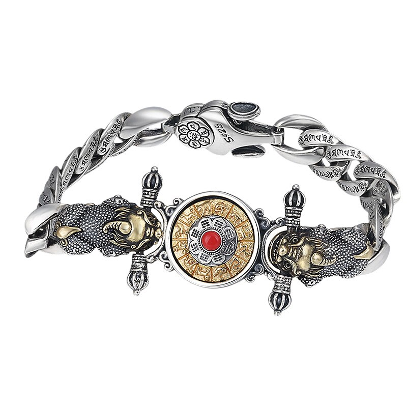 Pulsera de plata de la suerte para hombre, original, amuleto retro de estilo chino, accesorio de joyería para pareja