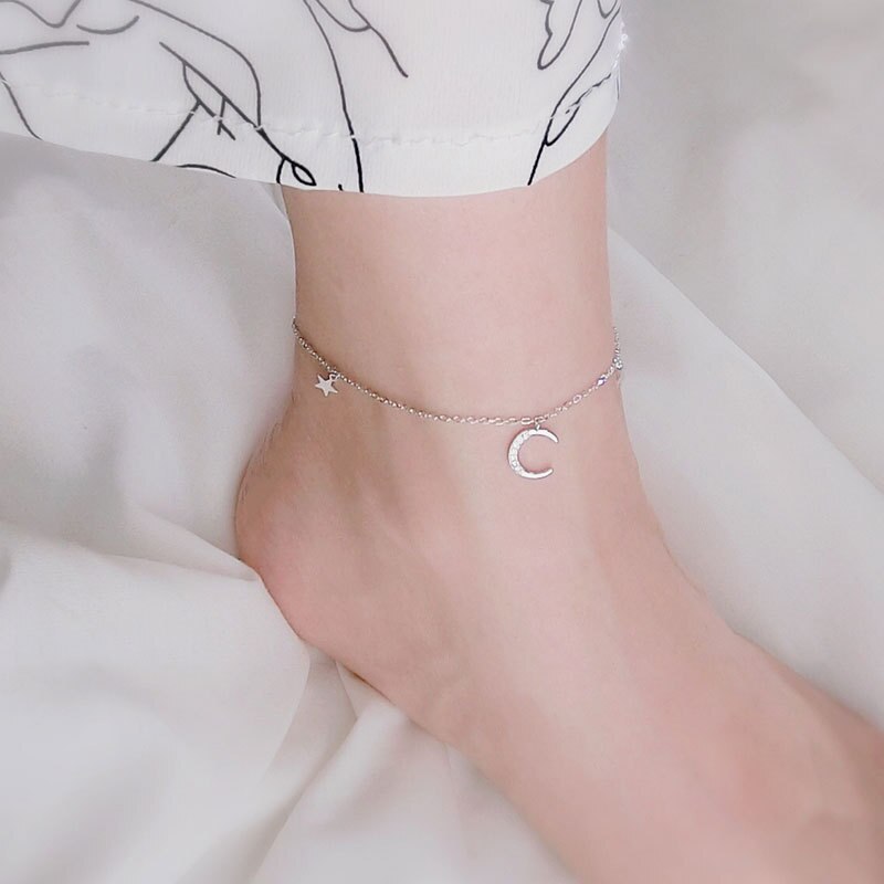 Armband aus 925 sterlingsilber mit mondstern-fußkettchen und aaaa-zirkonia, ideal für den sommer