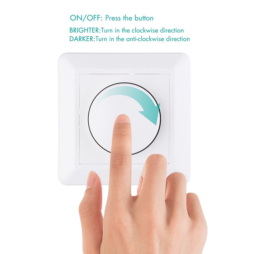 Wall Mounted LED Dimmer 2-Way On/Off Rotary Switch Adjustable 0-100% 220-240V Rotary Dimmable for Led Bulb Ceiling Light 50/60Hz