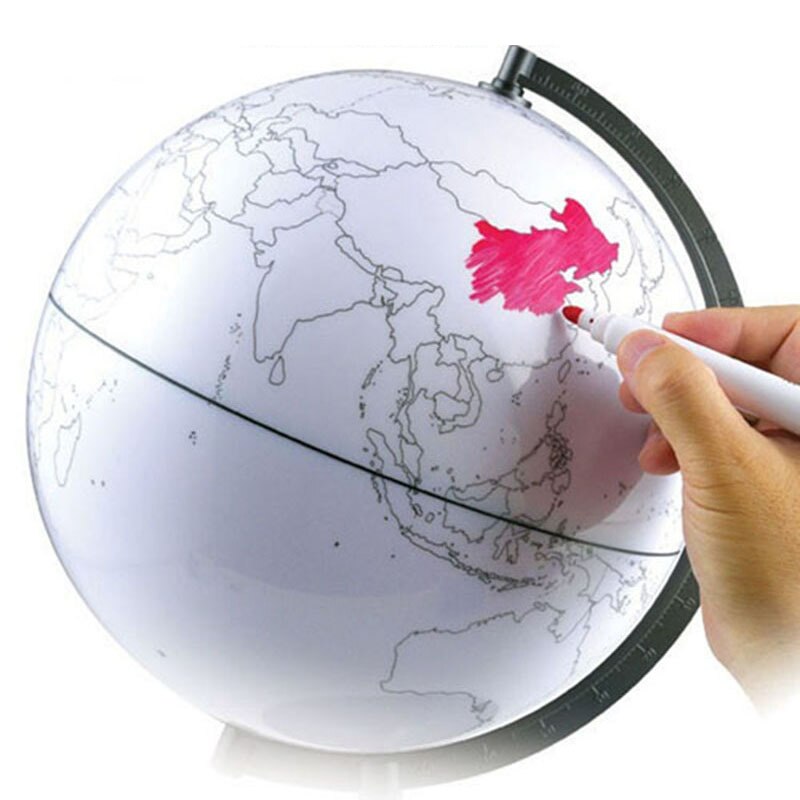 Paintable and Erasable Globe Model Plastic Erasing World Map Drawing Tellurian DIY Teaching Implement with 4 Brush FKU66