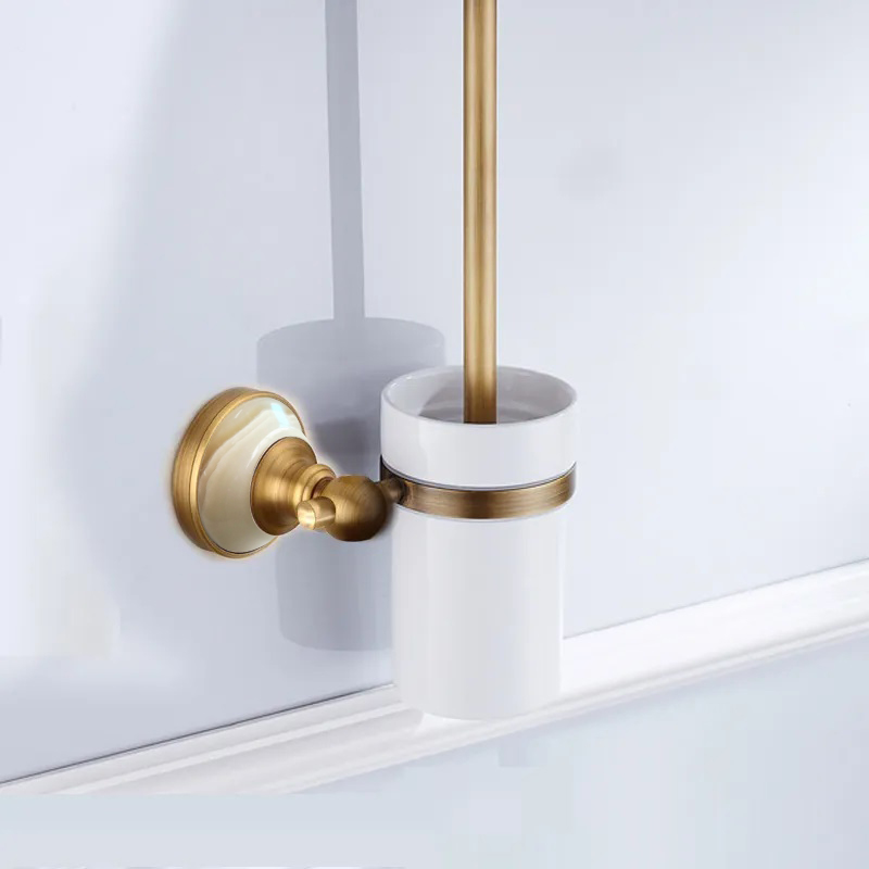 Antique Brushed Solid Brass Bathroom Accessories Sets European jade base Bathroom Hardware Sets Retro Bathroom Products: Navy Blue