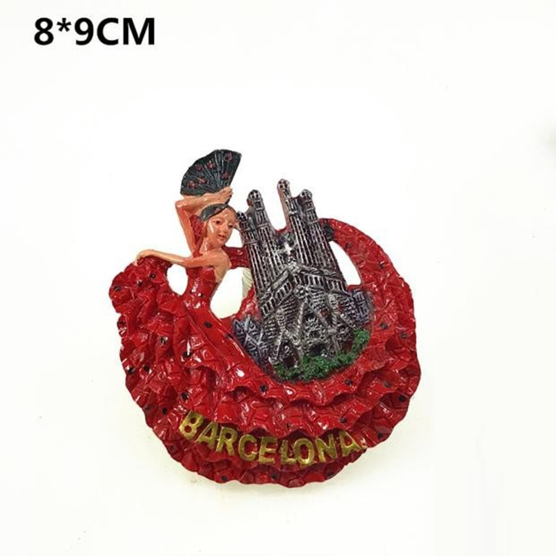 Imanes turísticos para nevera de España y Barcelona, artículos de decoración de recuerdo, Colección magnética artesanal,