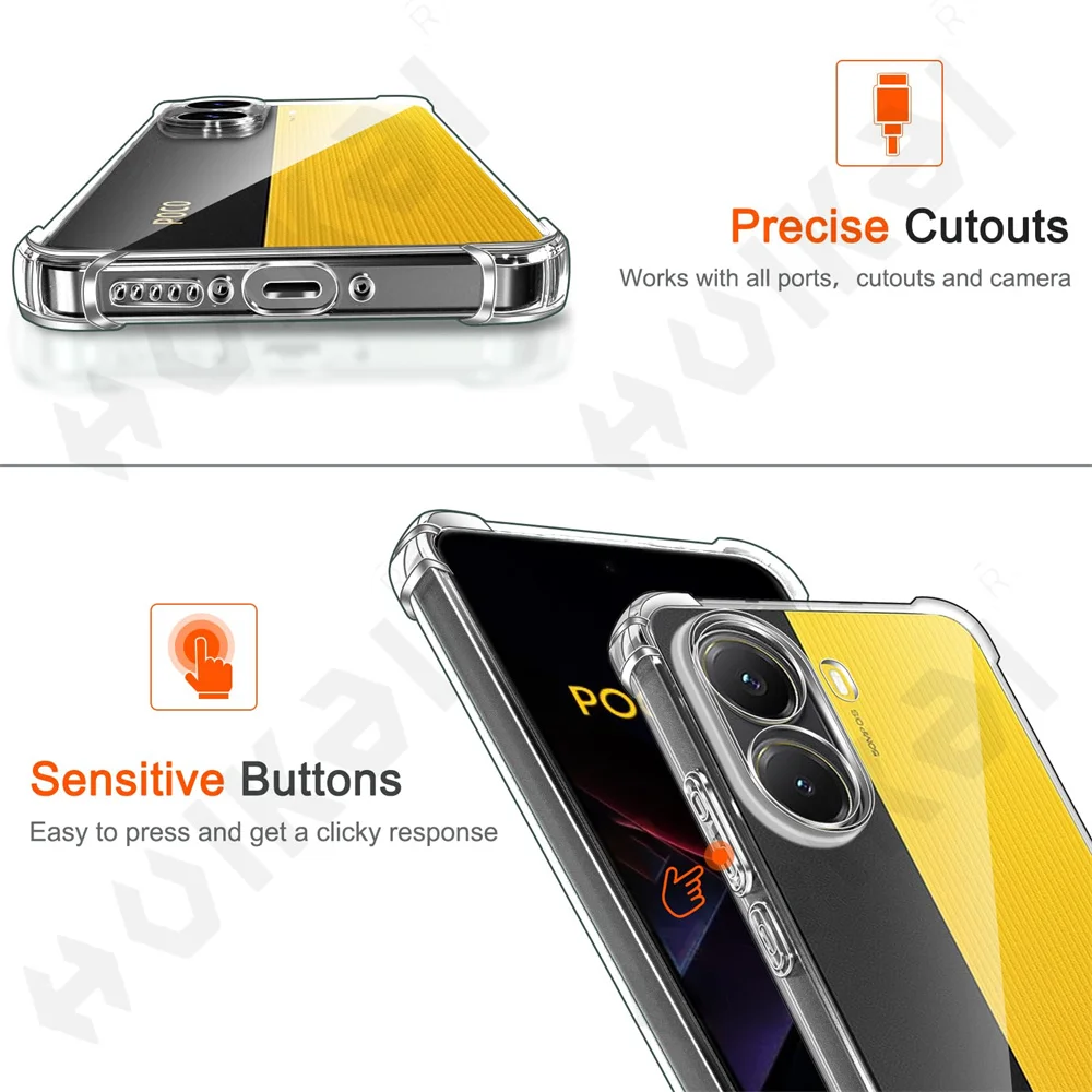 Capa para xiaomi poco x7 pro redmi note 14 pro plus 4g 5g transparente choque com tpu macio silicone fino anti-choque caso