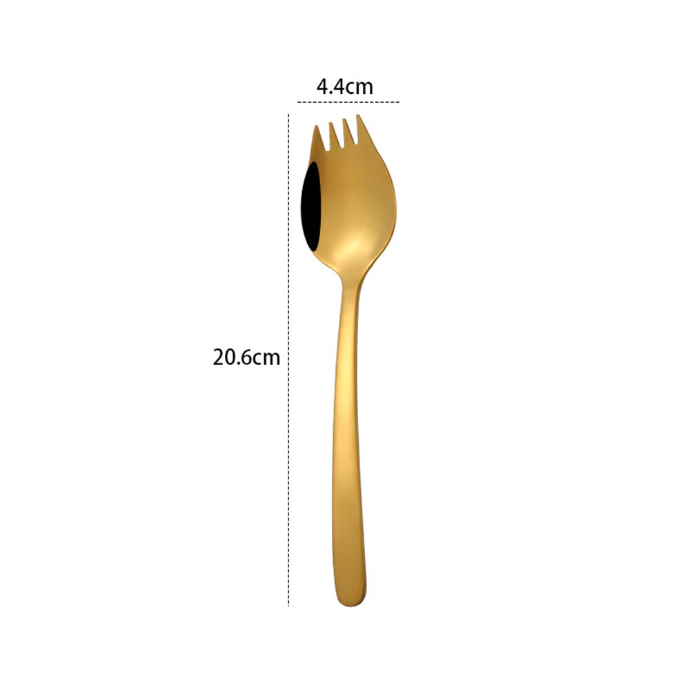 Tenedor y combinación de cuchara 2 en 1, vajilla de acero inoxidable de alta gama para ensalada, tenedor para Noodles, cuchara para sopa, cubiertos creativos para alimentos: gold