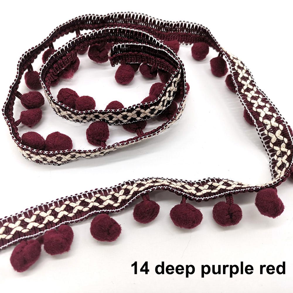 10 Meter Pom Pom trimmen Spitze Stoff NäHenne Zubehör Pompons quaste Trimmen Ball Fransen Band NäHenne Spitze Für DIY Material bekleidung: 14 tief Violett rot