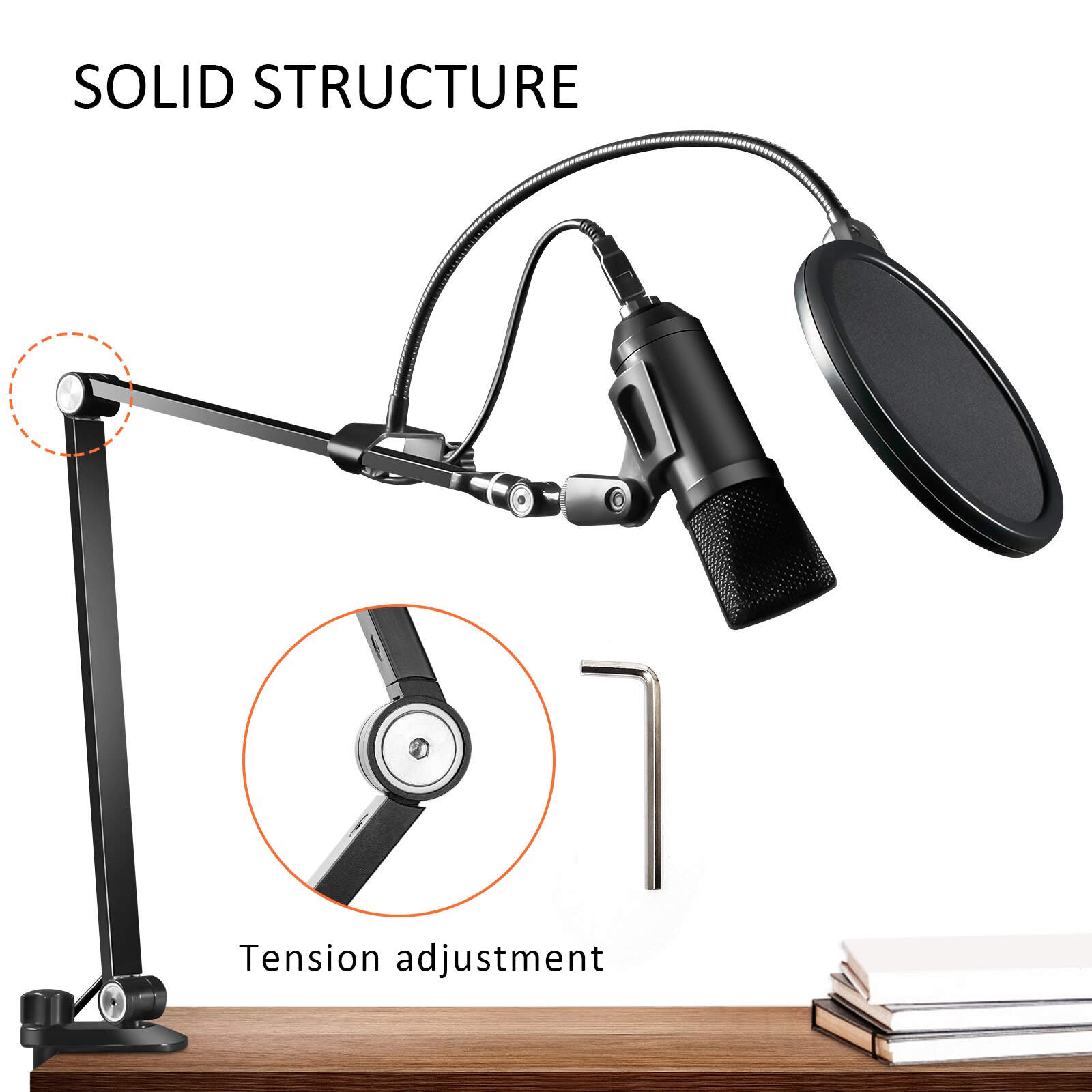 Adjustable Microphone Arm Stand Universal Shock Mount /Mic Clip Holder/Table Mounting Clamp&amp;Pop Filter Cantilever Bracket