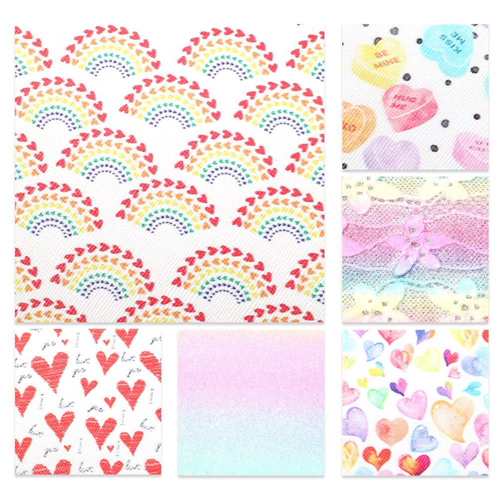 6 stk / sæt kærlighed hjerte regnbue assorteret trykt kunstlæder ark vinyl stof til fremstilling af håndlavet tekstilhåndværk ,1 yc 9880: Default Title