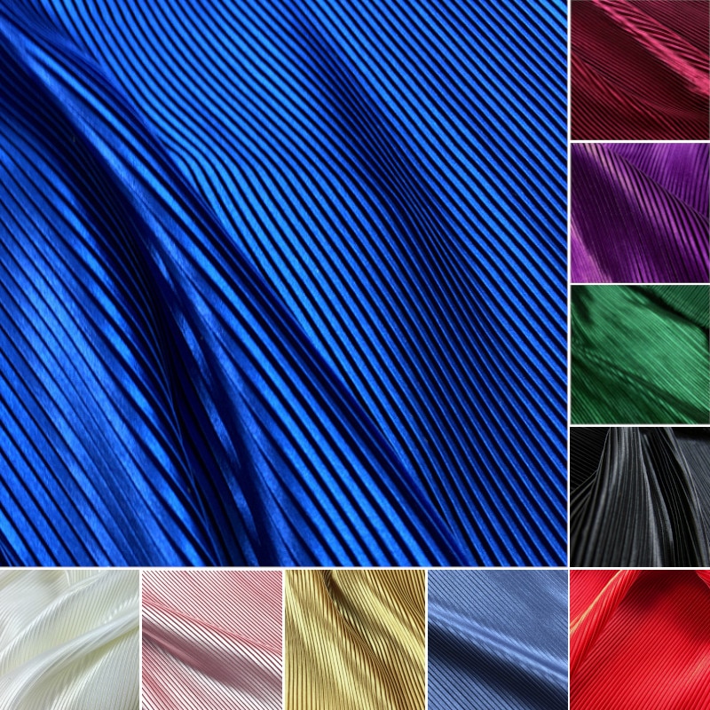 Tela plisada de satén de imitación de seda para vestido, faldas, color negro, blanco, azul, verde, rosa, rojo, gris, por metro
