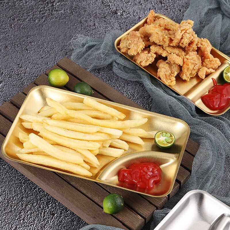 Stainless Steel Rectangle Dining Plate Dessert Cake Fruit Bread The Dip Plate Snacks Sushi Plate Luxury Serving Trays Tableware