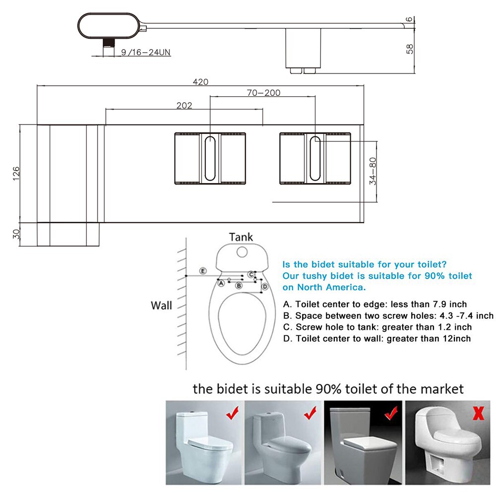 Ultra Thin Non-Electric Mechanical Toilet Seat Bidet Attachment Dual Nozzle Sprayer Fresh Water Spray for Personal Hygiene