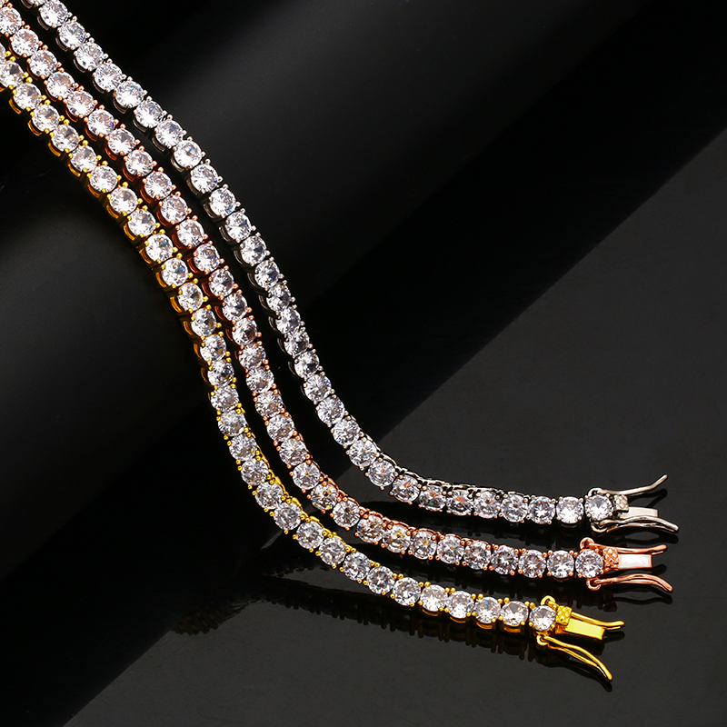 Collier en cuivre glacé de 4mm 5mm 6mm de largeur, chaîne de Tennis en Zircon cubique, couleur Rose or argent, , directe