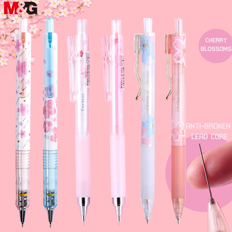 M&amp;G Cherry Pink Mechanical Pencil 0.5mm Lead Automatic Pencils Student Drawing for school office supplies