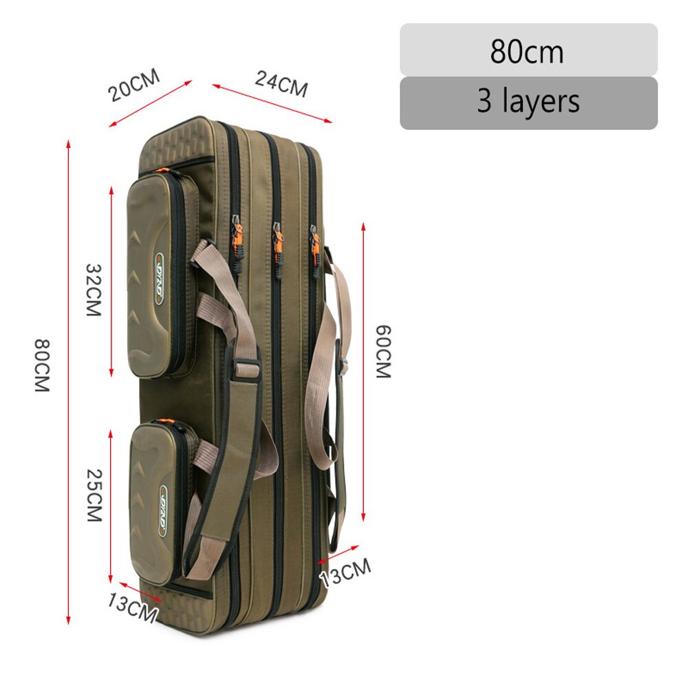 125cm 130cm 4 Layer Waterproof Fishing Rod Bag Thickening Oxford Fishing Pole Reel Tool Storage Case Tackle Gear Travel Organize: 3 Layer 80cm