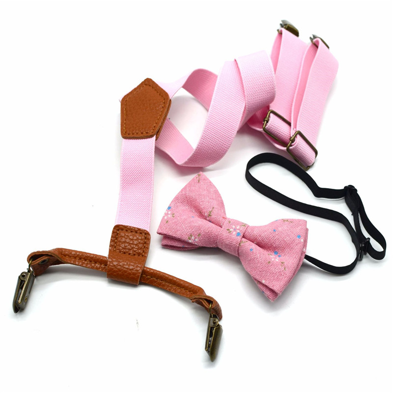 Matching Braces Elastic Suspenders and Luxury Bow Tie Set Adjustable Unisex Boy Girl Bowtie Elasticated Braces: Pink