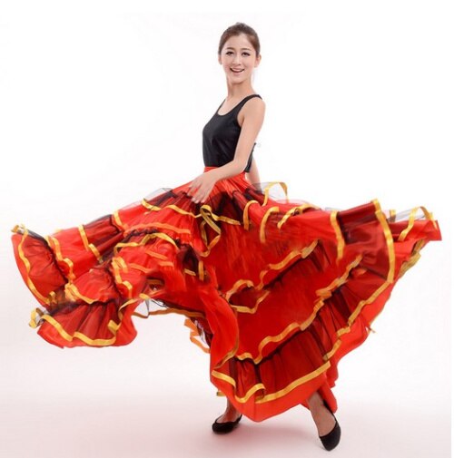 Dame balsal spansk flamenco dans nederdel nederdele til kjole kostume kvinder piger barn rød sort kostumer til børn dans