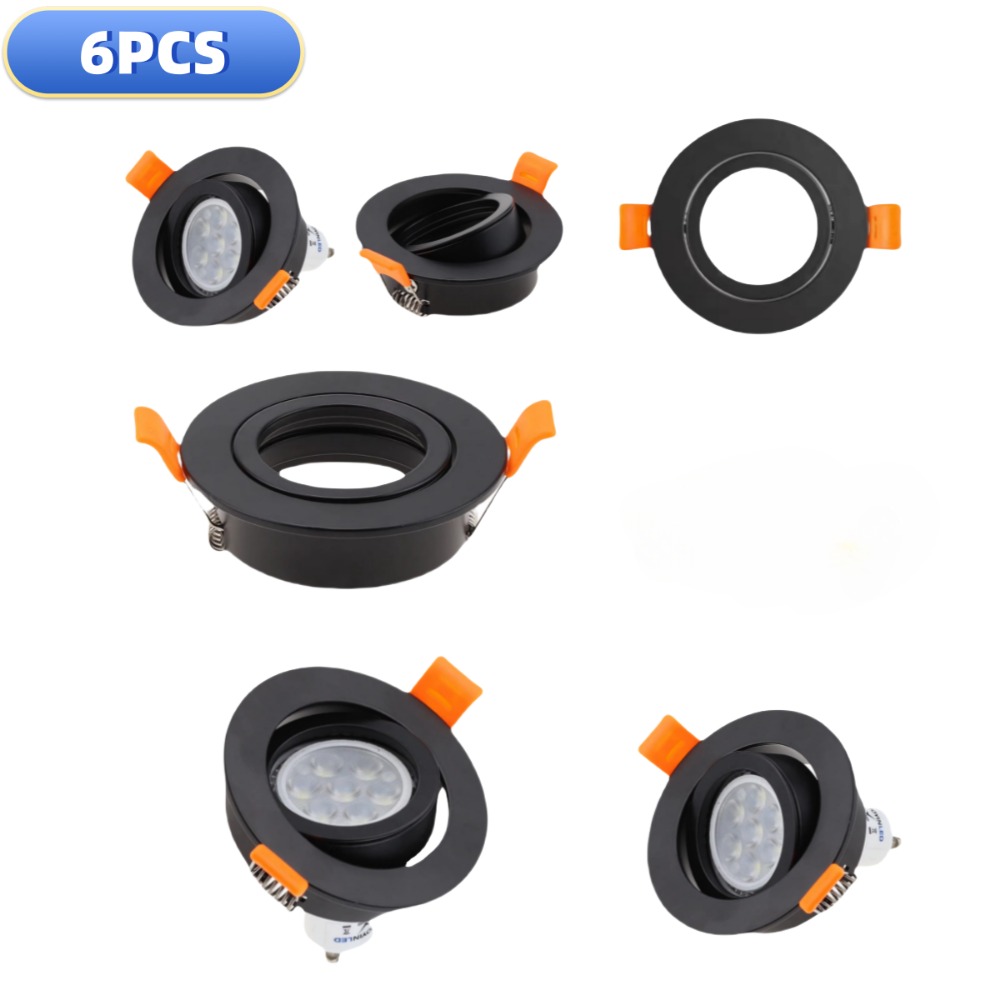 3/6/ 9 sorte runde indbyggede downlight-holdere 82mm udskæringer 62mm justerbare rammehuse runde til  gu10 mr16 e27 pærer i aluminium