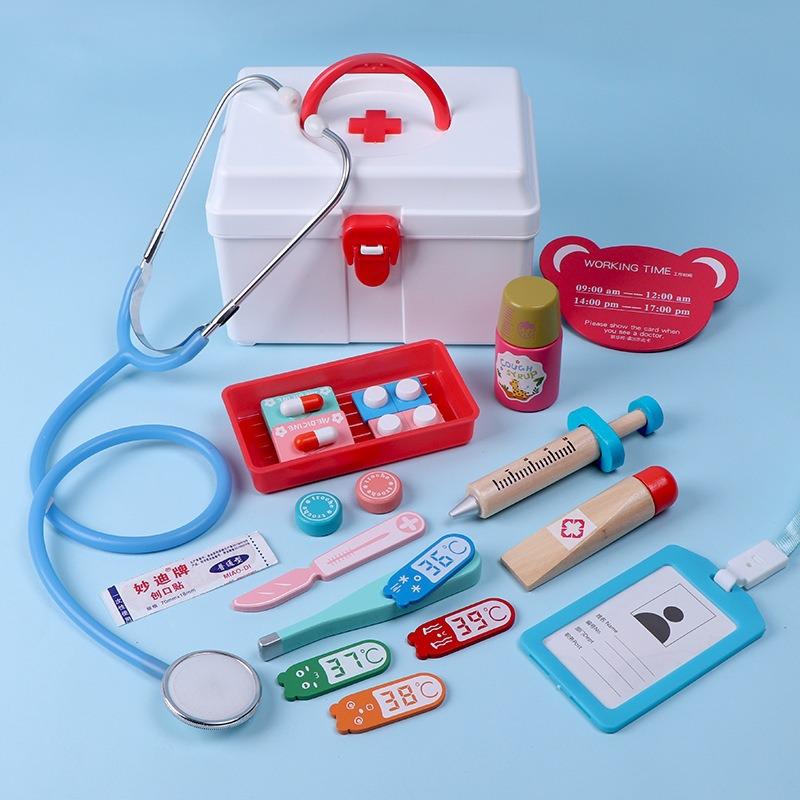 Conjunto de juguetes para médicos para niños, casa de juegos para niñas, simulación de madera de inyección, botiquín, para niños