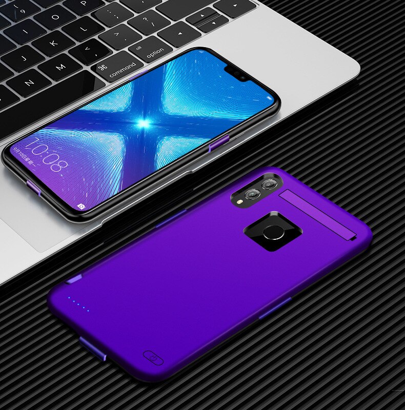 Pour Huawei Y9 Honor 8X chargeur de batterie boîtier externe en Silicone antichoc étui de batterie pour Huawei Y7 Pro étui de batterie d'alimentation: VIOLET